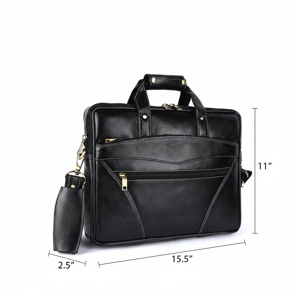 Vegan Leather Laptop Briefcase – 15.6" Multi-Pocket Executive Messenger Bag (Black)