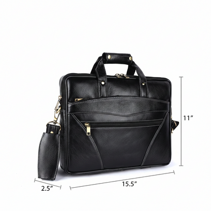 Vegan Leather Laptop Briefcase – 15.6" Multi-Pocket Executive Messenger Bag (Black)