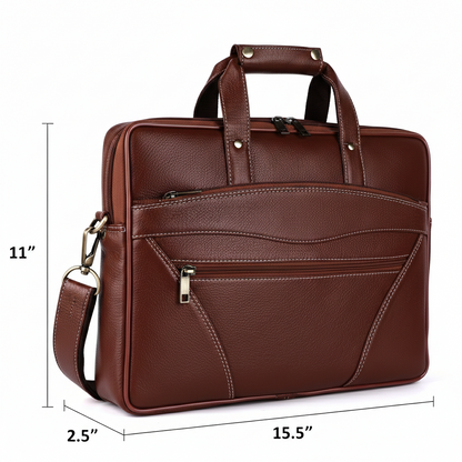 Vegan Leather Laptop Briefcase – 15.6" Multi-Pocket Executive Messenger Bag (Brown)