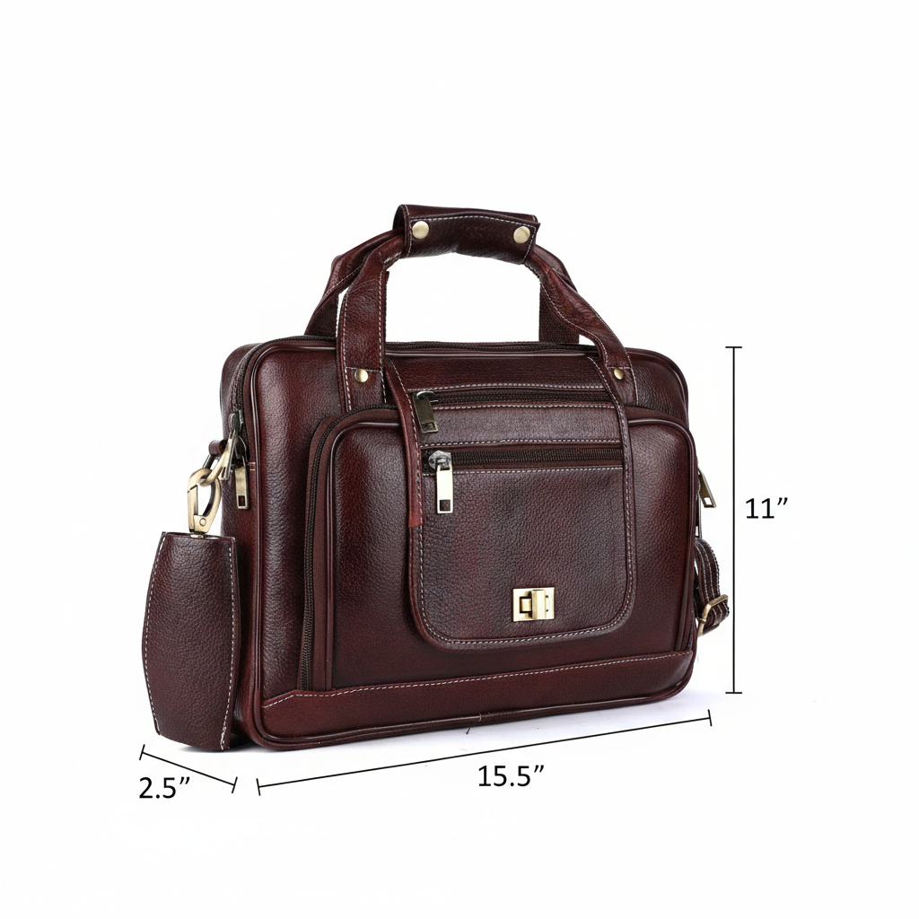 Heritage Leather Multi-Pocket Briefcase – 15.6" Laptop Messenger Bag - Brown