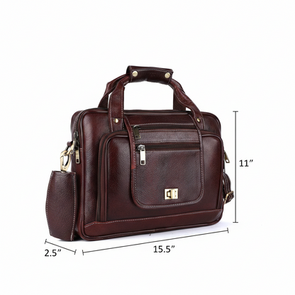 Heritage Leather Multi-Pocket Briefcase – 15.6" Laptop Messenger Bag - Brown