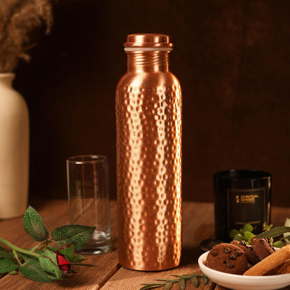 Hammered Pure Copper Water Bottle – 950ml Ayurvedic Leak-Proof Wellness Flask