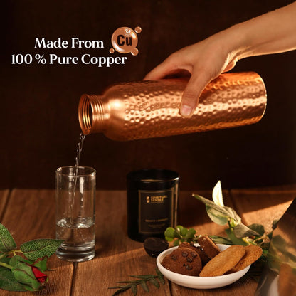 Hammered Pure Copper Water Bottle – 950ml Ayurvedic Leak-Proof Wellness Flask