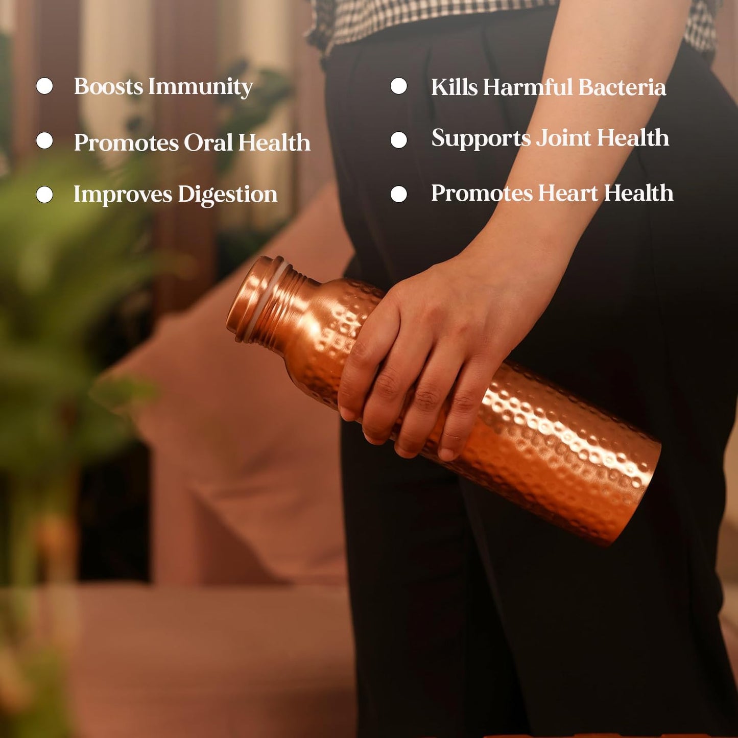 Hammered Pure Copper Water Bottle – 950ml Ayurvedic Leak-Proof Wellness Flask