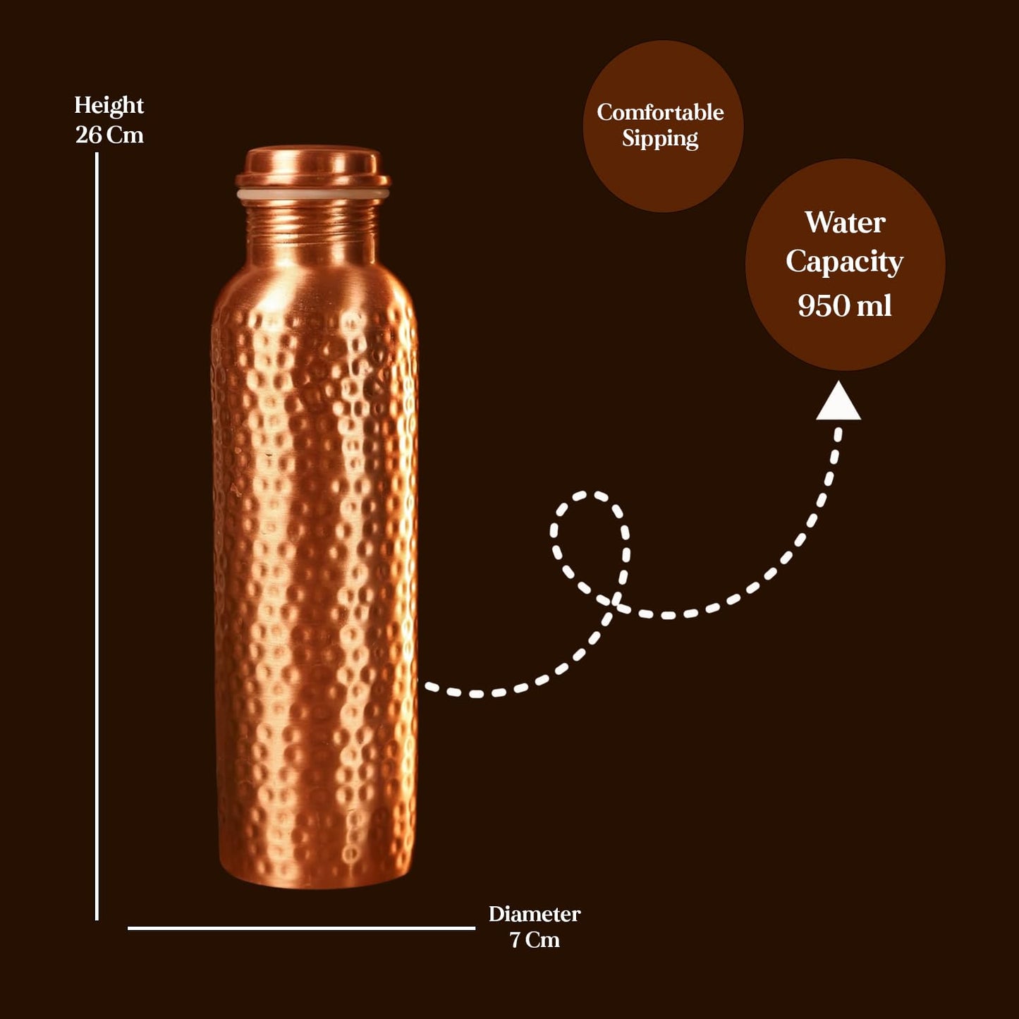 Hammered Pure Copper Water Bottle – 950ml Ayurvedic Leak-Proof Wellness Flask