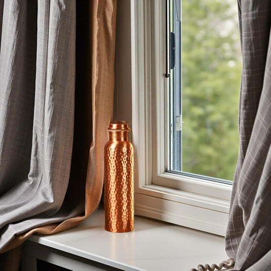 Artisan Hammered 100% Pure Copper Water Bottle – 950ml Ayurvedic Wellness Flask with Leak-Proof Design