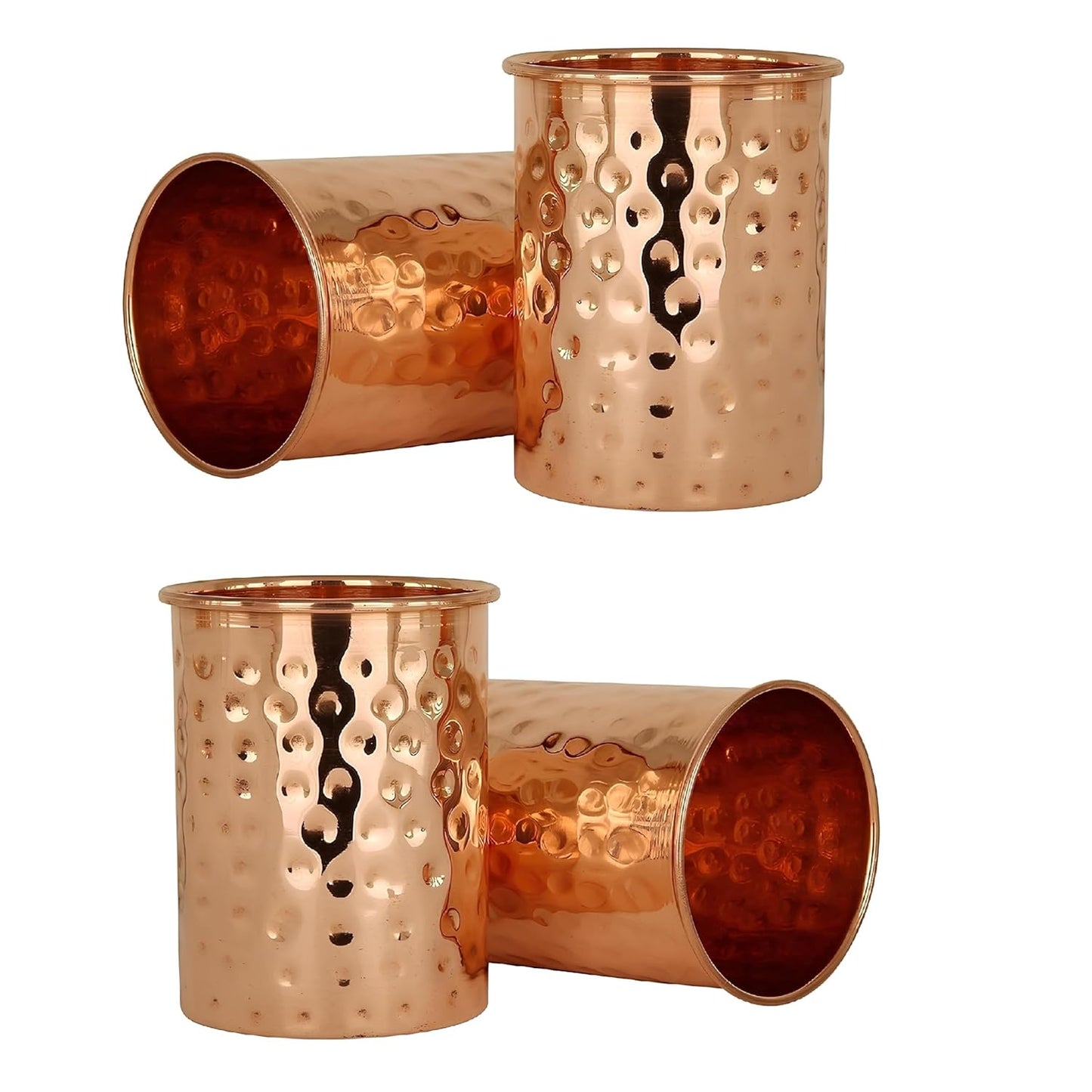 Pure Copper Hammered Tumbler – 300ml Ayurvedic Drinking Glass, Set of 4