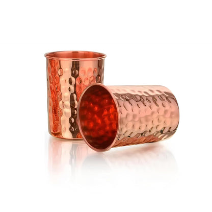 Pure Copper Hammered Tumbler – 300ml Ayurvedic Drinking Glass, Set of 4