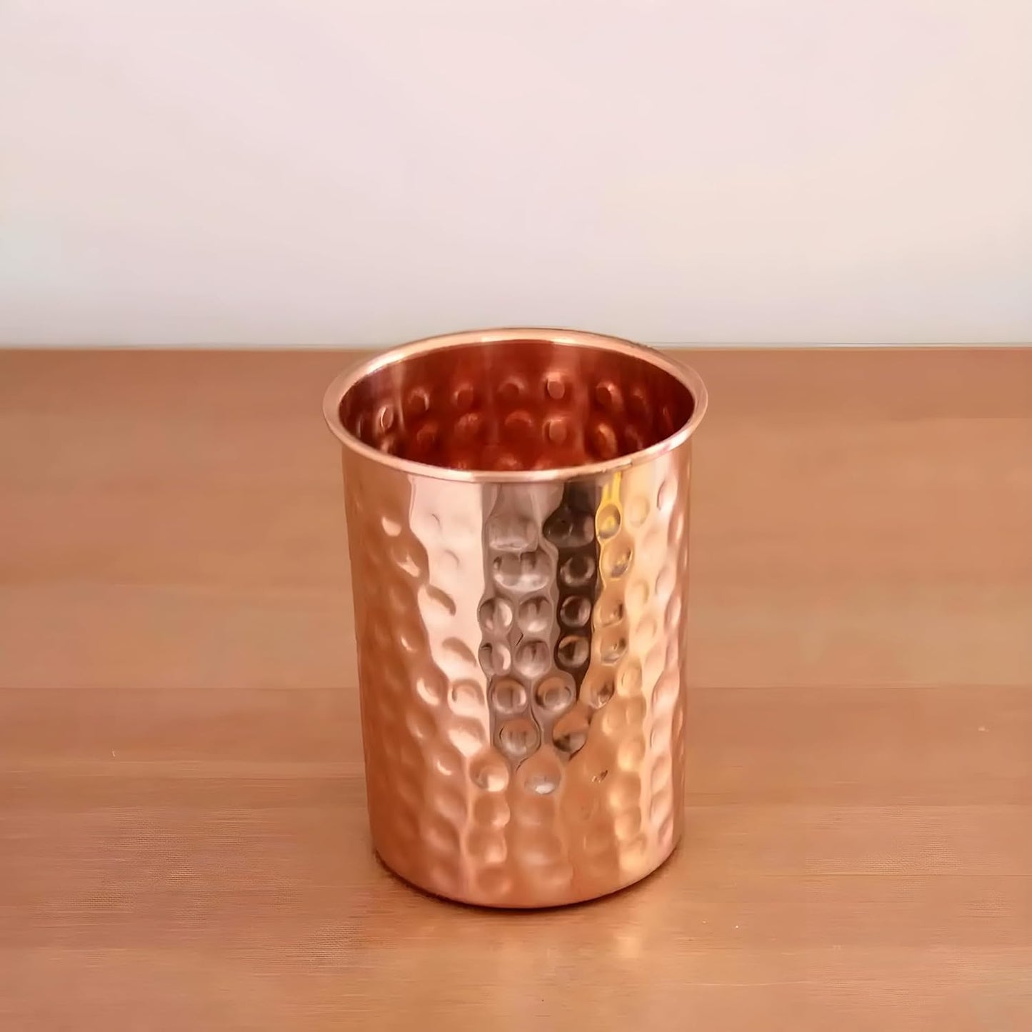 Pure Copper Hammered Tumbler – 300ml Ayurvedic Drinking Glass, Set of 4