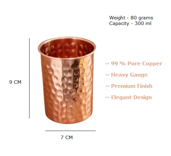 Pure Copper Hammered Tumbler – 300ml Ayurvedic Drinking Glass, Set of 4