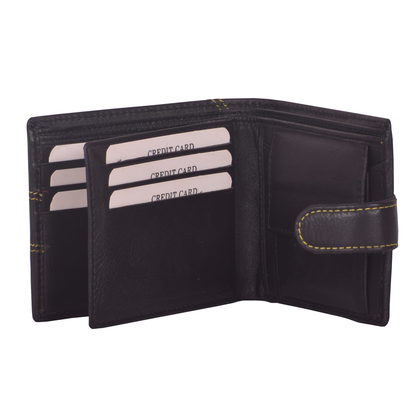LivinWise Men’s Genuine Leather Trifold Wallet with Snap Button Closure - Black