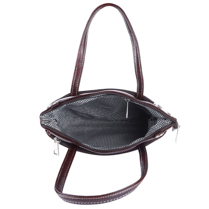 Livinwise Genuine Dark Brown Leather Crossbody Tote with White Stitching