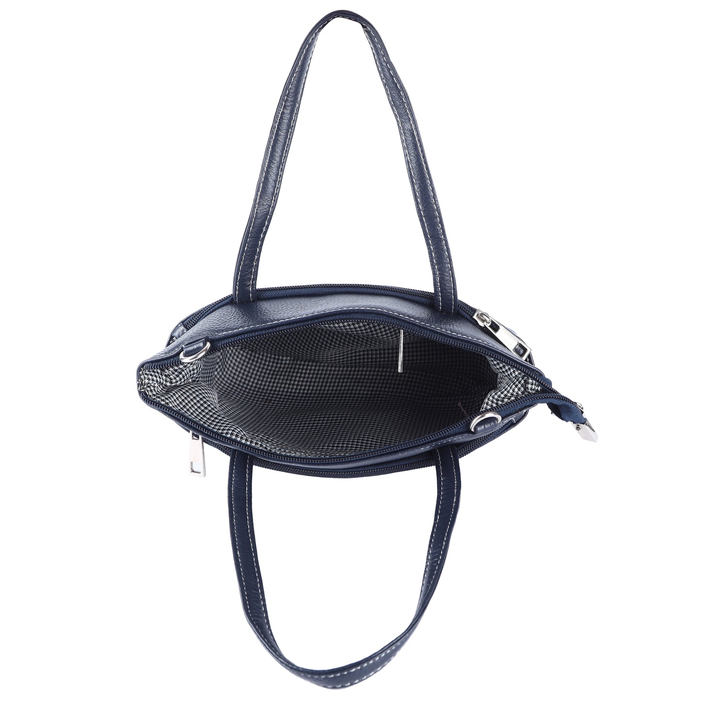 Livinwise Genuine Navy Blue Leather Crossbody Tote with White Stitching