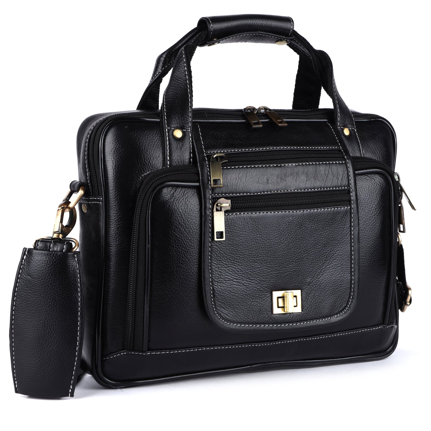 Black Genuine Leather Laptop Bag for Men — Classic Professional Briefcase
