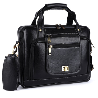 Black Genuine Leather Laptop Bag for Men — Classic Professional Briefcase