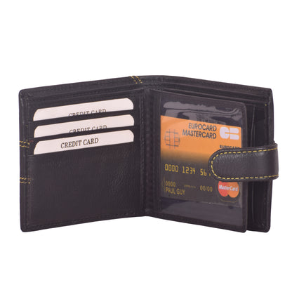 LivinWise Men’s Genuine Leather Trifold Wallet with Snap Button Closure - Black