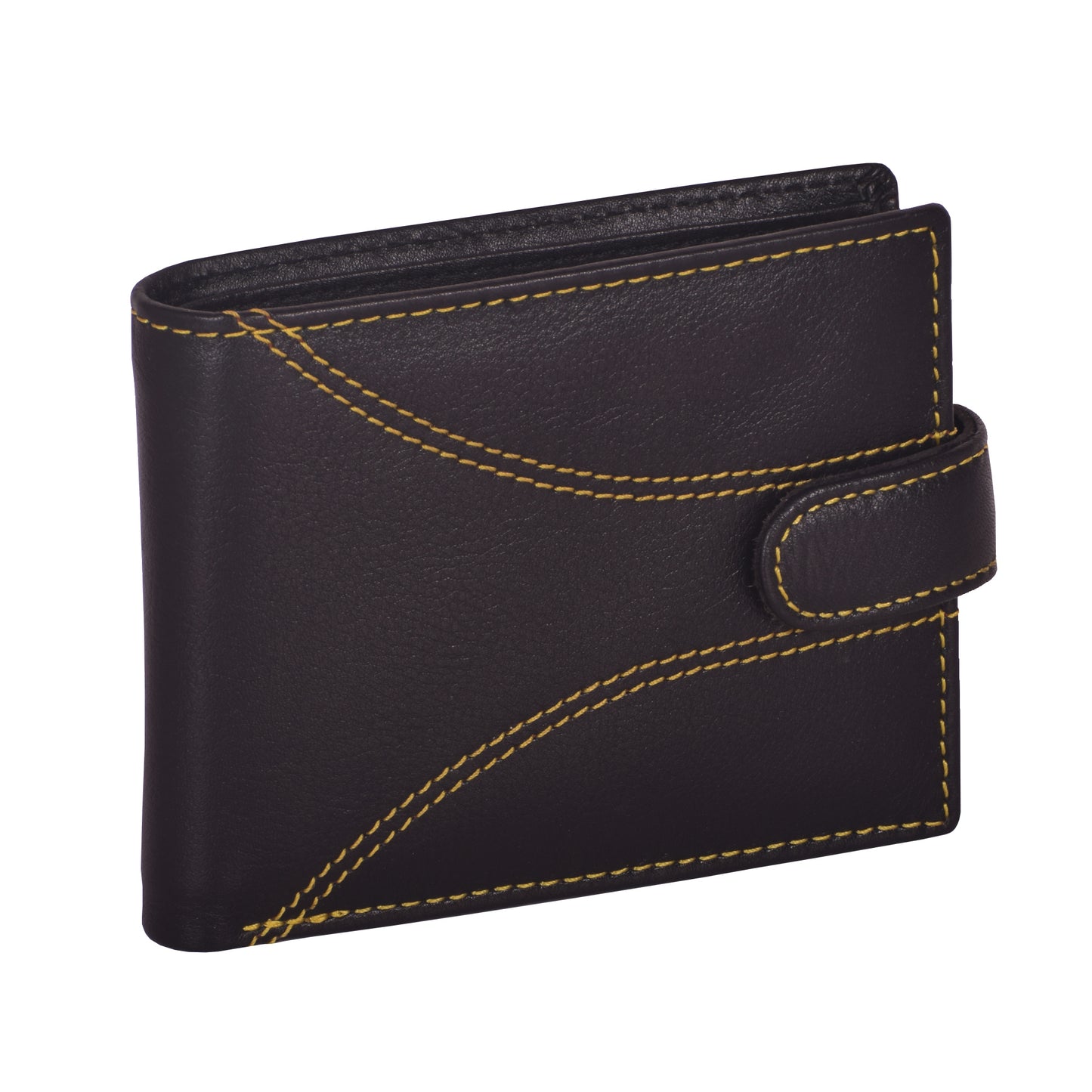 LivinWise Men’s Genuine Leather Trifold Wallet with Snap Button Closure - Black