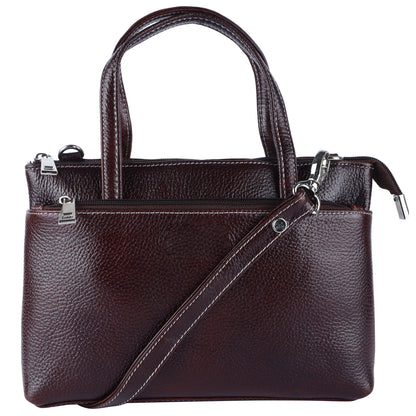 Livinwise Genuine Dark Brown Leather Crossbody Tote with White Stitching
