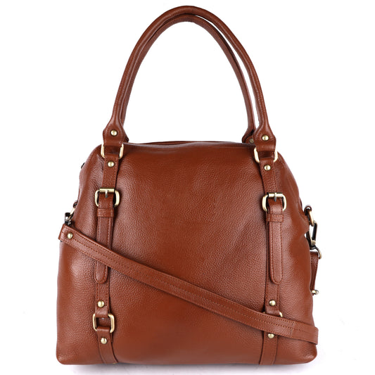 Livinwise Genuine TAN Leather Satchel Bag for Women & Girls