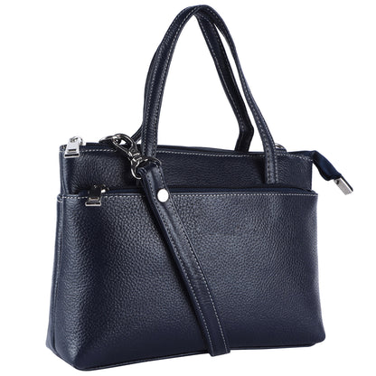 Livinwise Genuine Navy Blue Leather Crossbody Tote with White Stitching