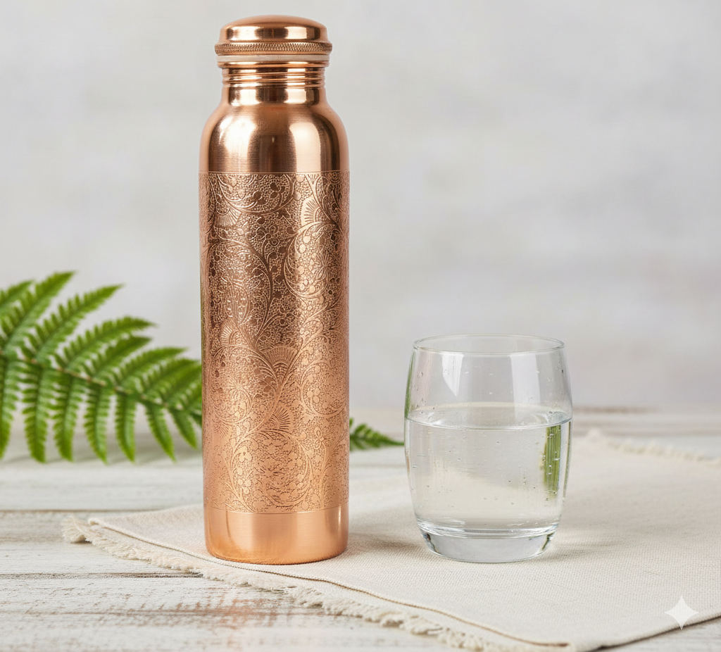 Handcrafted Copper Water Bottle – 1L Mandala Engraved Ayurvedic Wellness Flask