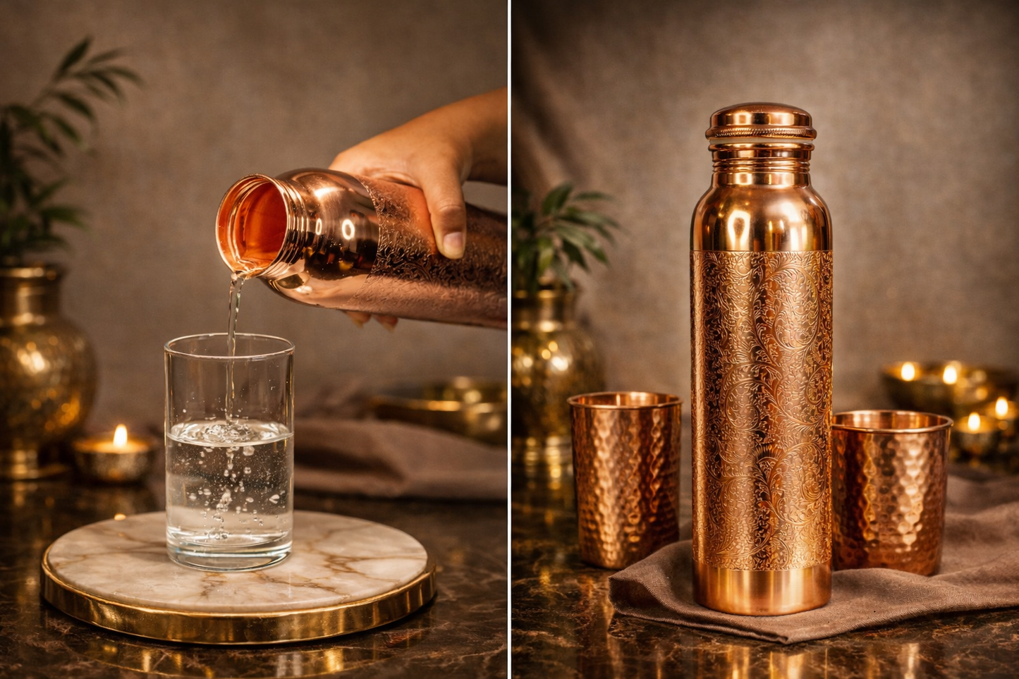 Handcrafted Copper Water Bottle – 1L Mandala Engraved Ayurvedic Wellness Flask