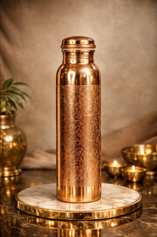 Premium Handcrafted Copper Water Bottle 1L – Mandala Design Ayurvedic Wellness Drinkware