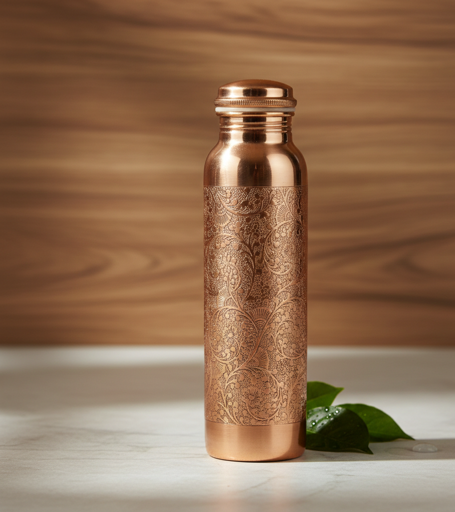 Handcrafted Copper Water Bottle – 1L Mandala Engraved Ayurvedic Wellness Flask
