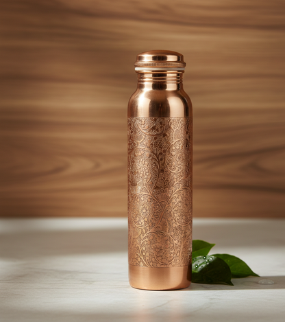 Handcrafted Copper Water Bottle – 1L Mandala Engraved Ayurvedic Wellness Flask