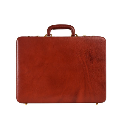 Handcrafted Expandable Genuine Leather Attaché Briefcase – 15.6" Laptop Professional Hard-Shell Case - Brown