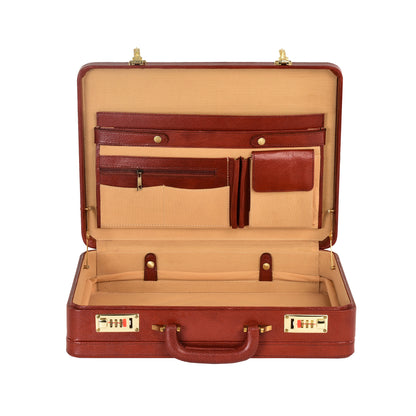 Handcrafted Expandable Genuine Leather Attaché Briefcase – 15.6" Laptop Professional Hard-Shell Case - Brown
