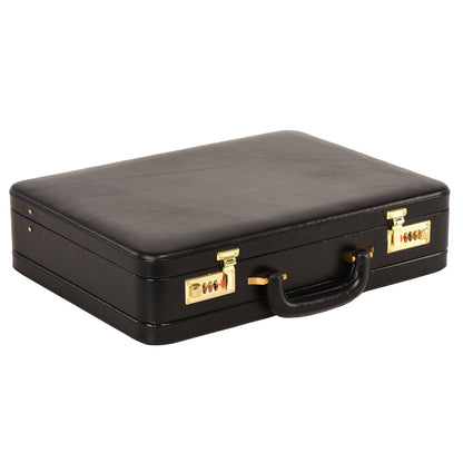 Handcrafted Expandable Leather Attaché Briefcase – 15.6" Hard-Shell Laptop Case (Black)