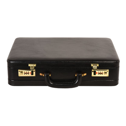 Handcrafted Expandable Leather Attaché Briefcase – 15.6" Hard-Shell Laptop Case (Black)