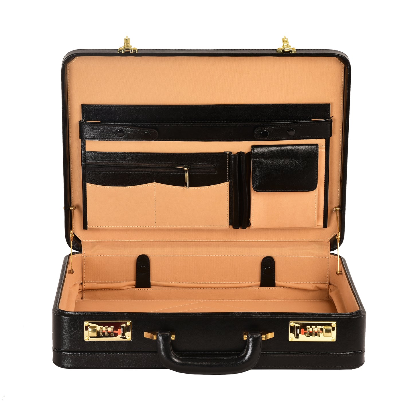 Handcrafted Expandable Leather Attaché Briefcase – 15.6" Hard-Shell Laptop Case (Black)