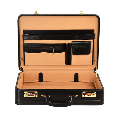 Handcrafted Expandable Leather Attaché Briefcase – 15.6" Hard-Shell Laptop Case (Black)