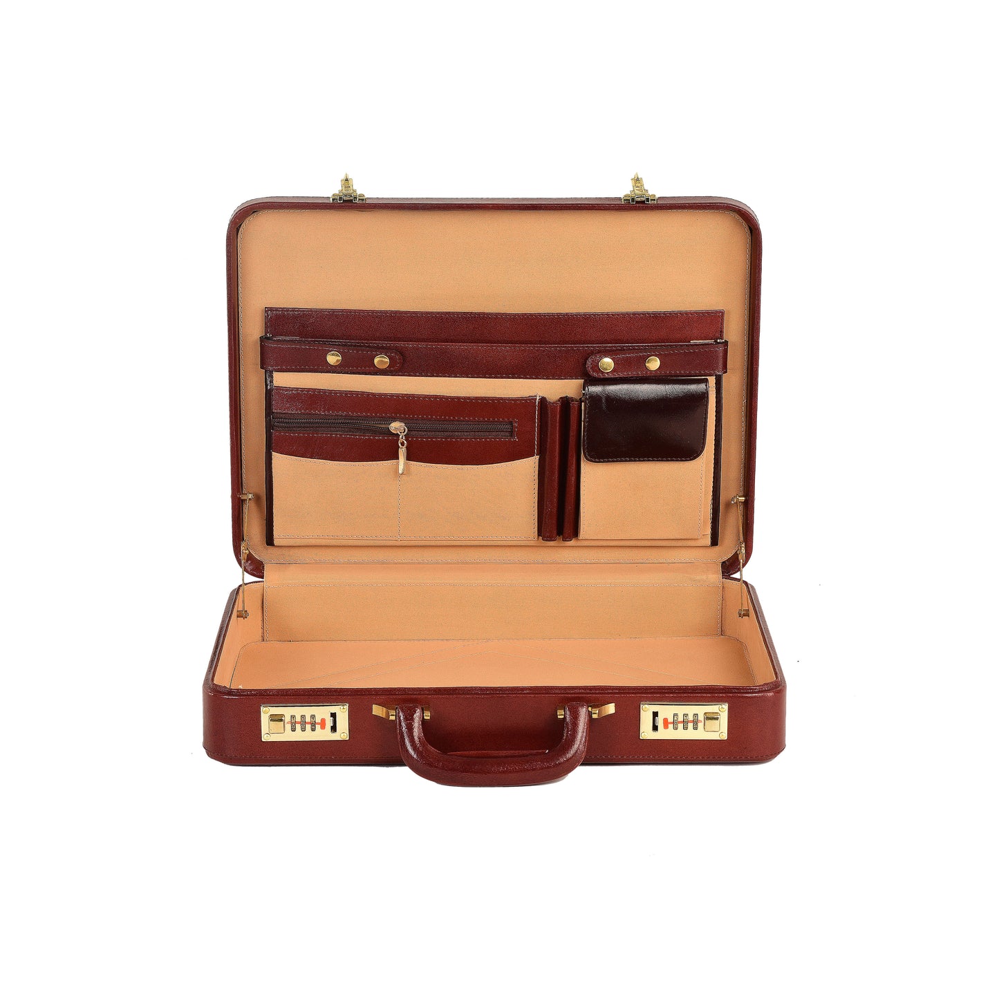 Genuine Leather Hard-Shell Attaché Briefcase – 15.6" Laptop Case (Brown)