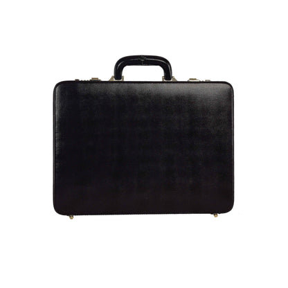 Genuine Leather Hard-Shell Attaché Briefcase – 15.6" Laptop Case (Black)