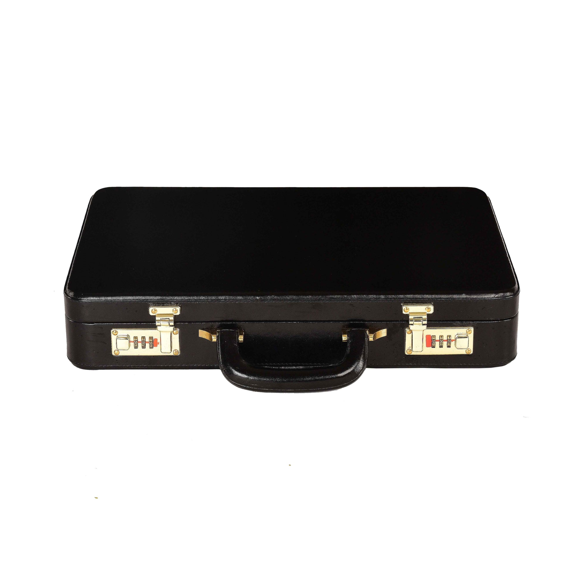Genuine Leather Hard-Shell Attaché Briefcase – 15.6" Laptop Case (Black)
