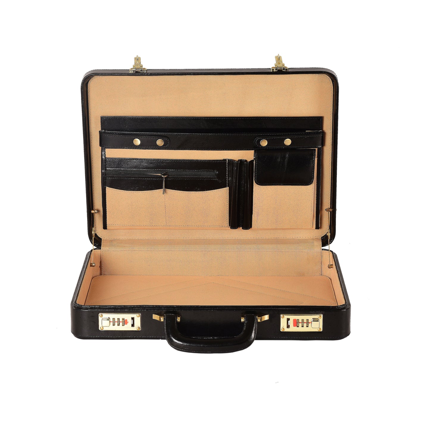 Genuine Leather Hard-Shell Attaché Briefcase – 15.6" Laptop Case (Black)