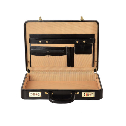 Genuine Leather Hard-Shell Attaché Briefcase – 15.6" Laptop Case (Black)