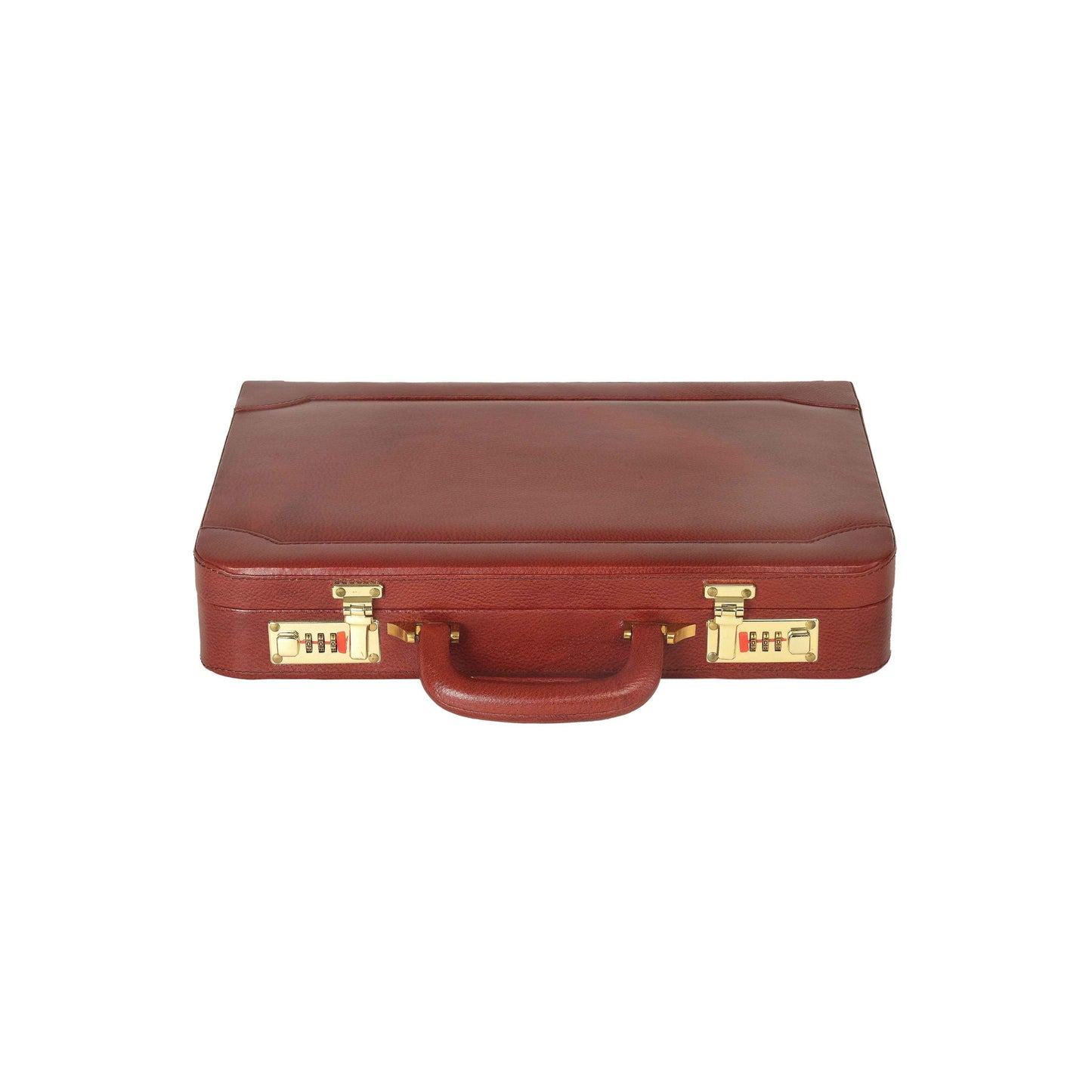 Premium Handcrafted Leather Attache Briefcase - Professional Executive Hard-Shell Case with Dual Combination Locks