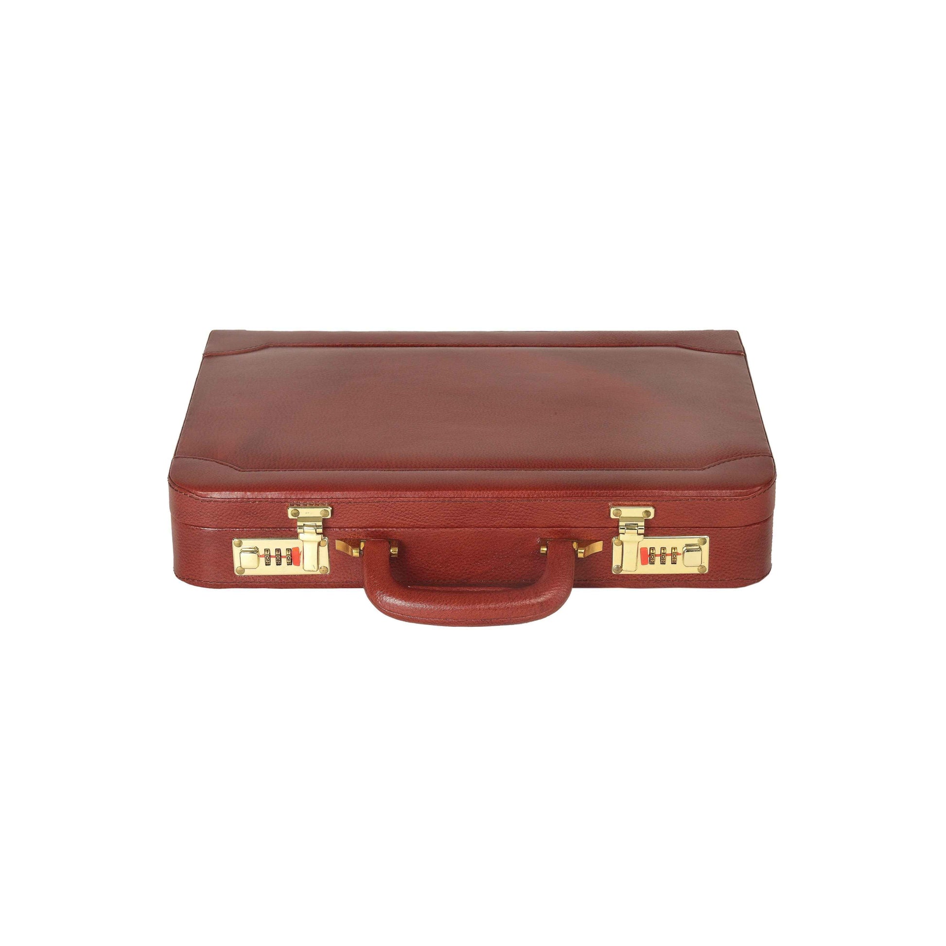 Premium Handcrafted Leather Attache Briefcase - Professional Executive Hard-Shell Case with Dual Combination Locks