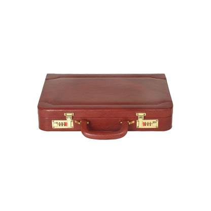 Premium Handcrafted Leather Attache Briefcase - Professional Executive Hard-Shell Case with Dual Combination Locks
