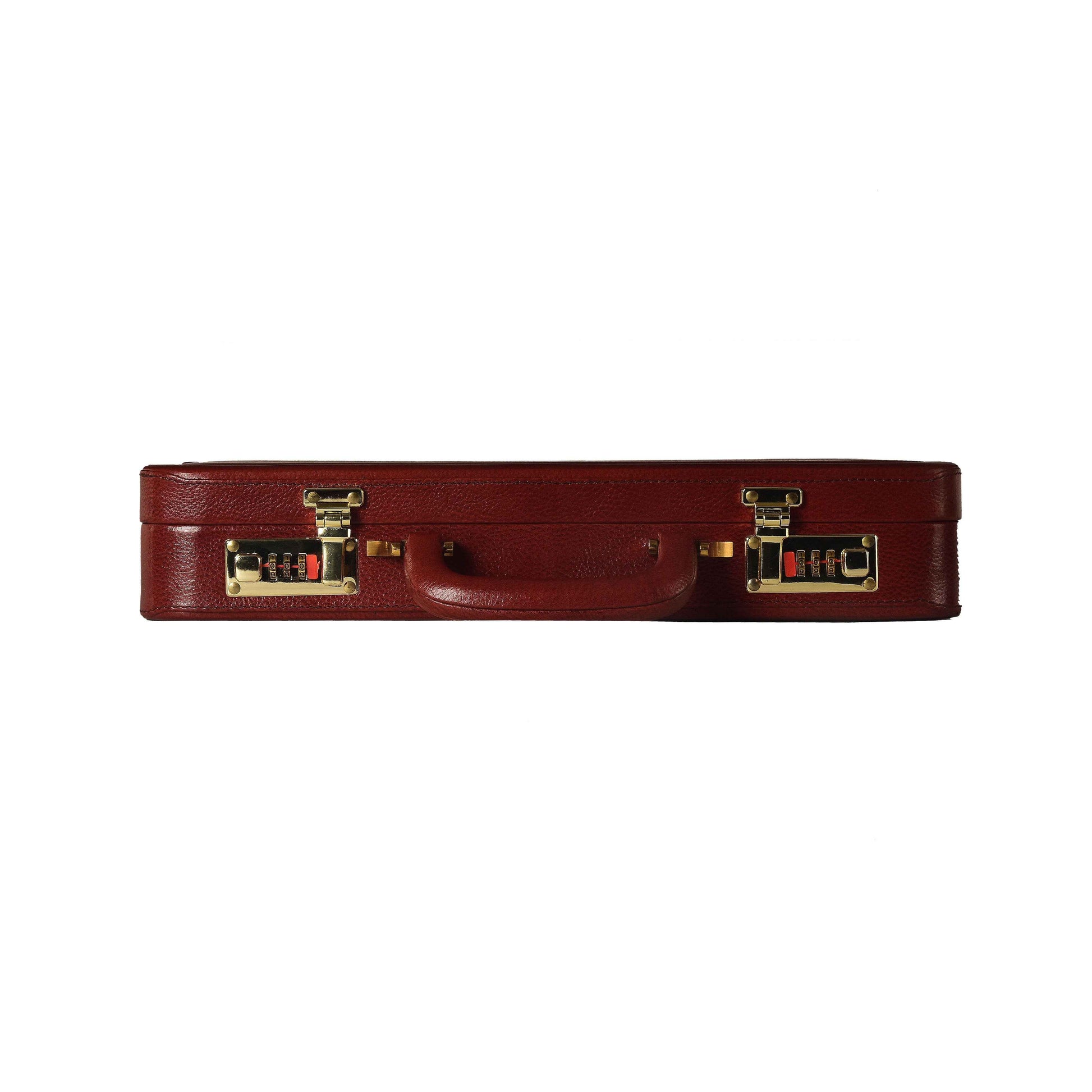 Premium Handcrafted Leather Attache Briefcase - Professional Executive Hard-Shell Case with Dual Combination Locks