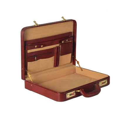 Premium Handcrafted Leather Attache Briefcase - Professional Executive Hard-Shell Case with Dual Combination Locks