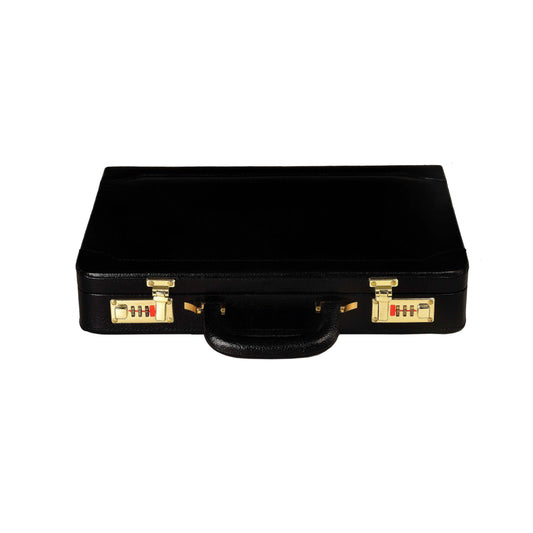 Leather Hard-Shell Executive Attaché Briefcase – Professional Business Case (Black)