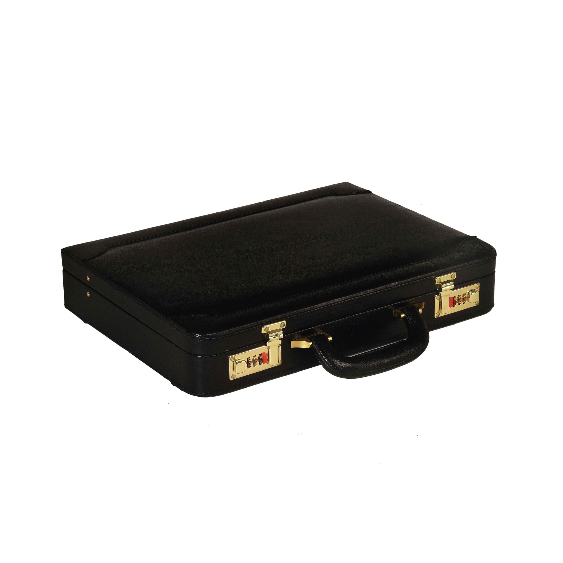 Leather Hard-Shell Executive Attaché Briefcase – Professional Business Case (Black)