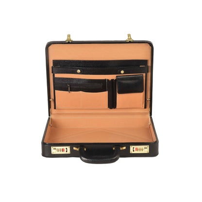 Leather Hard-Shell Executive Attaché Briefcase – Professional Business Case (Black)