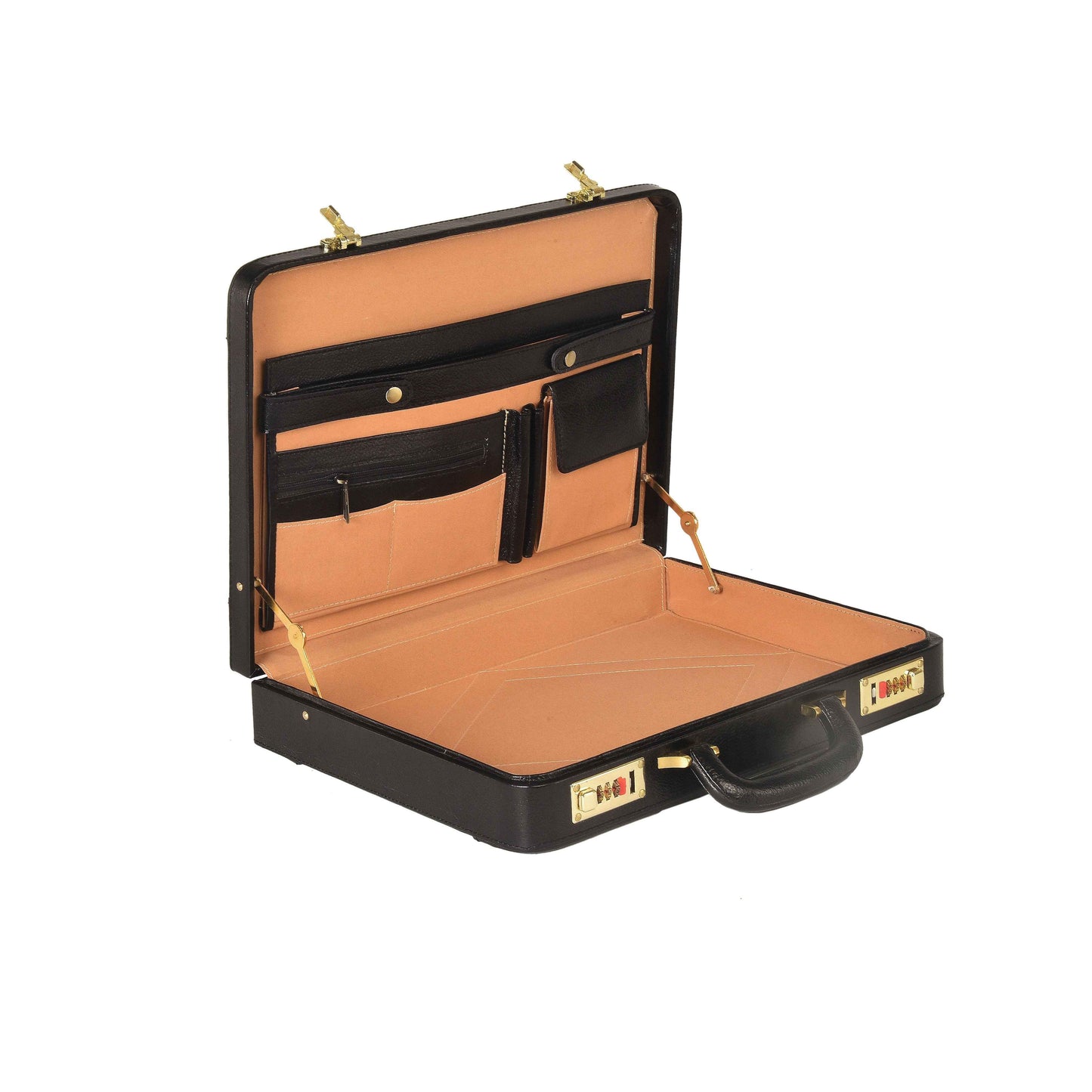 Leather Hard-Shell Executive Attaché Briefcase – Professional Business Case (Black)