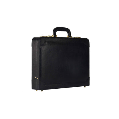 Leather Hard-Shell Executive Attaché Briefcase – Professional Business Case (Black)